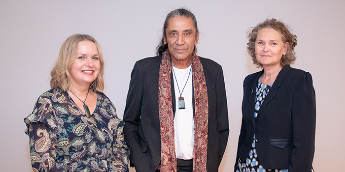 Rachel Esson with Ben Brown and the Hon. Jan Tinetti at the announcement of the Te Awhi Rito New Zealand Reading Ambassador